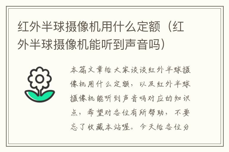 红外半球摄像机用什么定额（红外半球摄像机能听到声音吗）