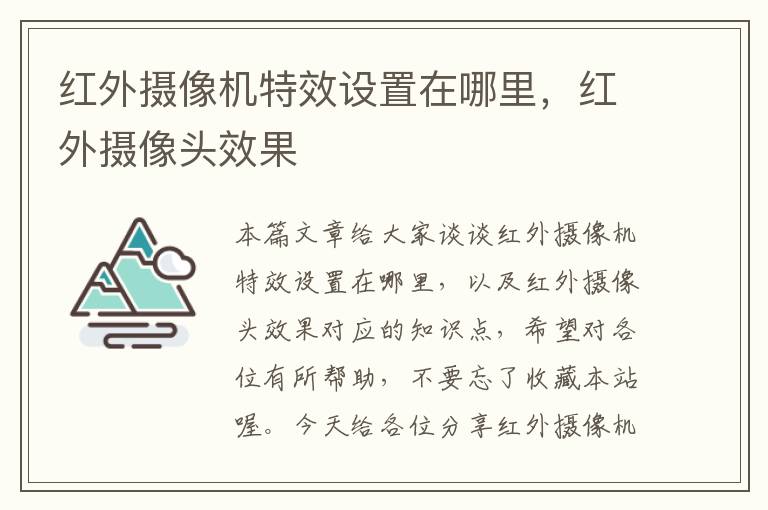 红外摄像机特效设置在哪里，红外摄像头效果