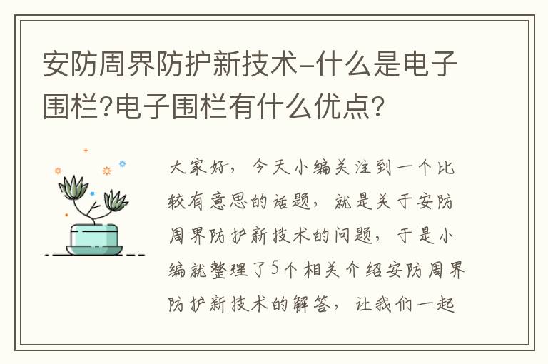 安防周界防护新技术-什么是电子围栏?电子围栏有什么优点?