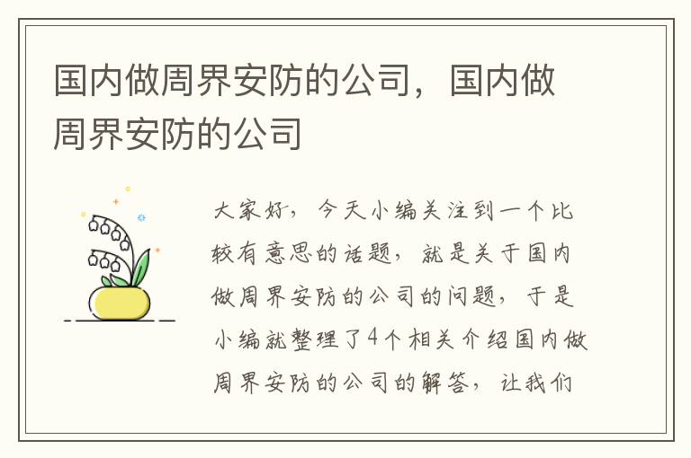 国内做周界安防的公司，国内做周界安防的公司