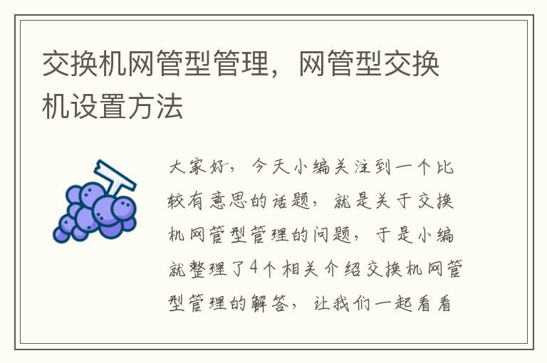 交换机网管型管理，网管型交换机设置方法