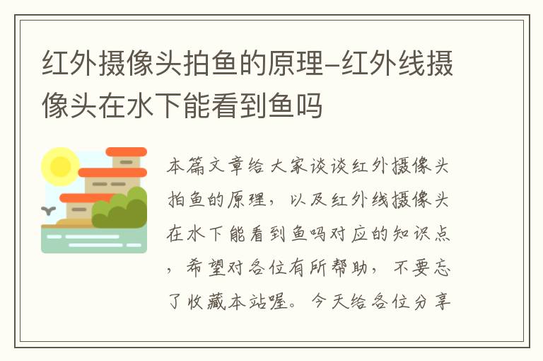 红外摄像头拍鱼的原理-红外线摄像头在水下能看到鱼吗