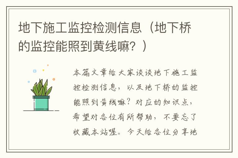 地下施工监控检测信息（地下桥的监控能照到黄线嘛？）