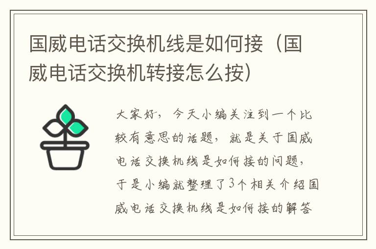 国威电话交换机线是如何接（国威电话交换机转接怎么按）