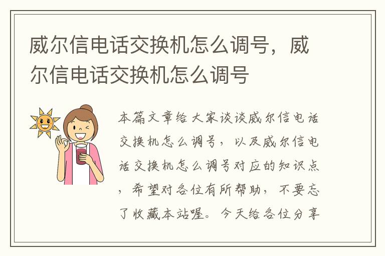 威尔信电话交换机怎么调号，威尔信电话交换机怎么调号