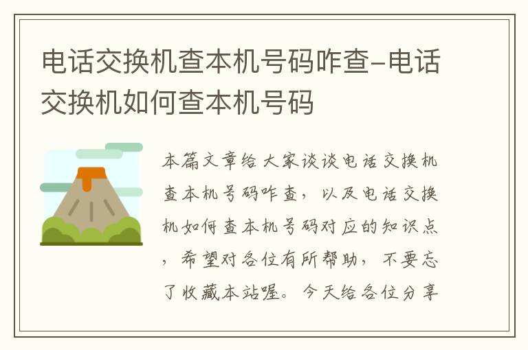 电话交换机查本机号码咋查-电话交换机如何查本机号码