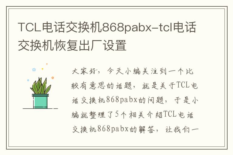 TCL电话交换机868pabx-tcl电话交换机恢复出厂设置