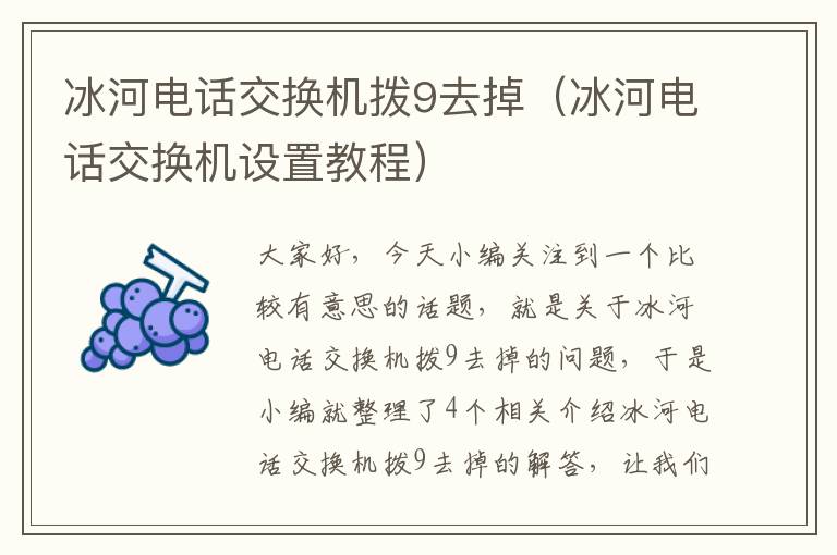 冰河电话交换机拨9去掉（冰河电话交换机设置教程）