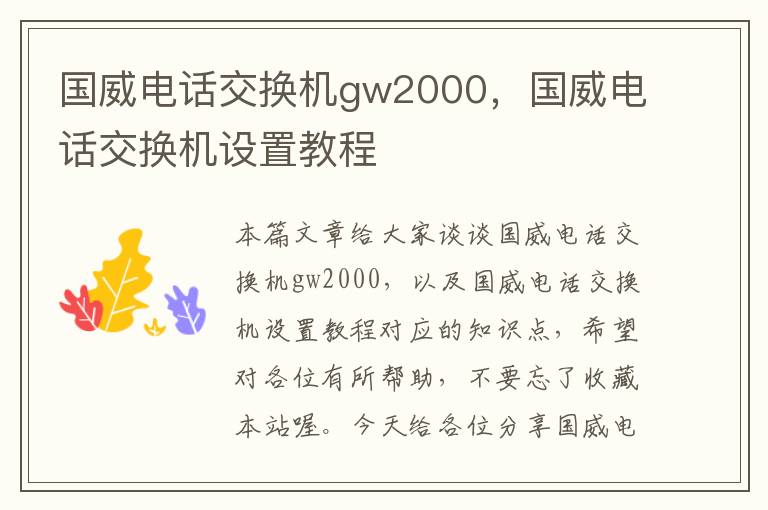 国威电话交换机gw2000，国威电话交换机设置教程