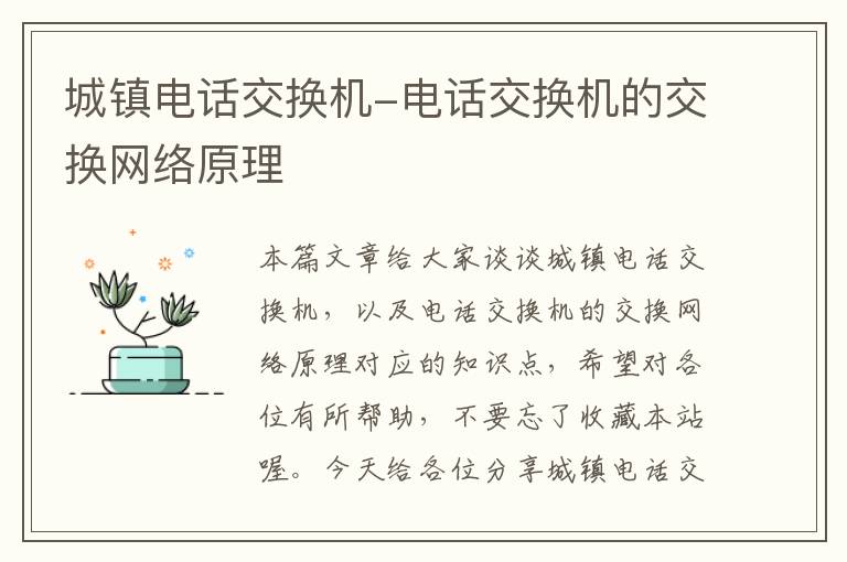 城镇电话交换机-电话交换机的交换网络原理