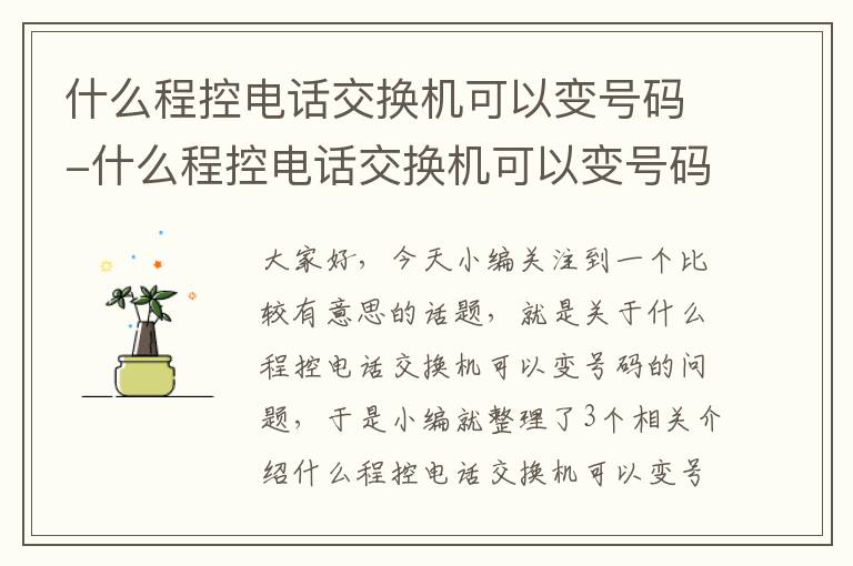 什么程控电话交换机可以变号码-什么程控电话交换机可以变号码用