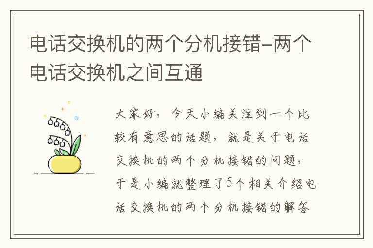 电话交换机的两个分机接错-两个电话交换机之间互通