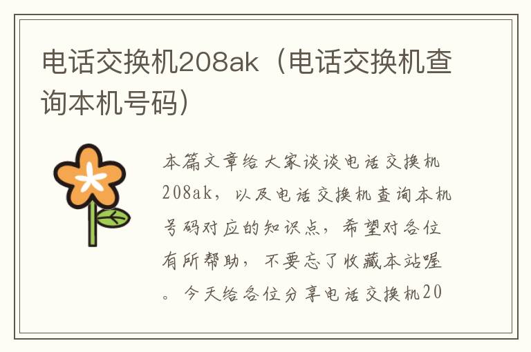 电话交换机208ak（电话交换机查询本机号码）