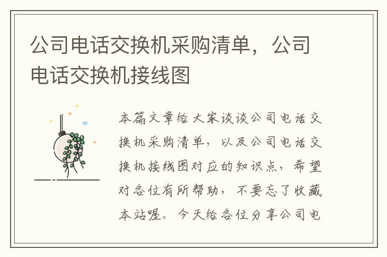 公司电话交换机采购清单，公司电话交换机接线图