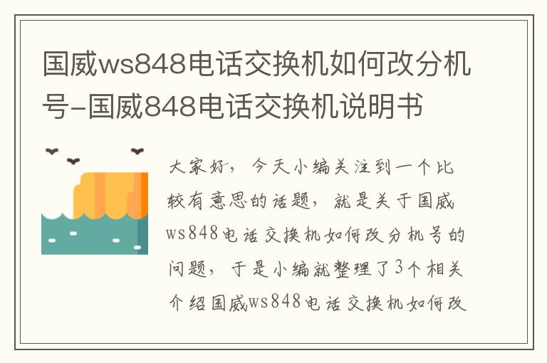 国威ws848电话交换机如何改分机号-国威848电话交换机说明书