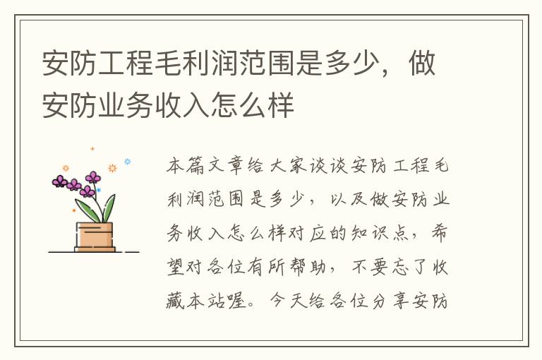 安防工程毛利润范围是多少，做安防业务收入怎么样