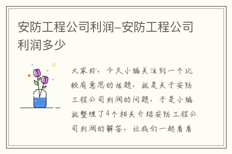 安防工程公司利润-安防工程公司利润多少