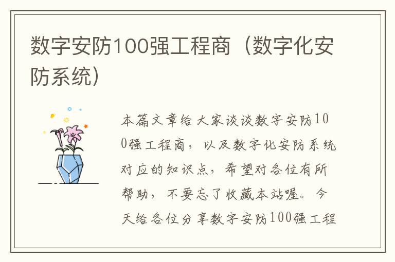 数字安防100强工程商（数字化安防系统）