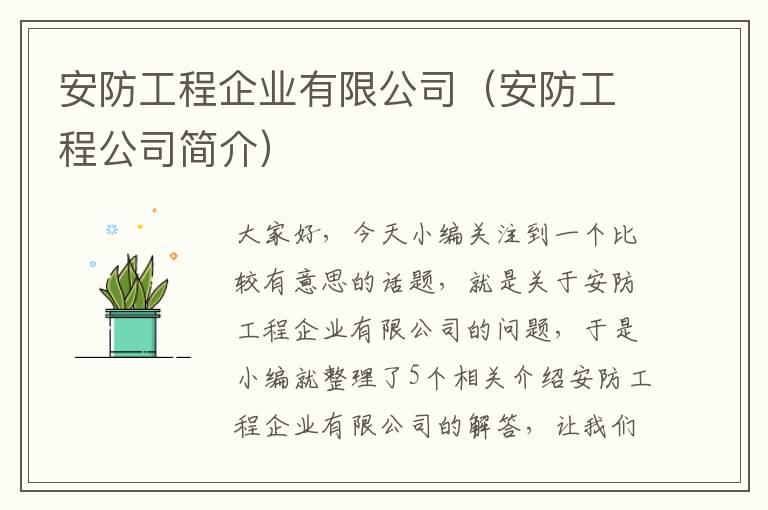 安防工程企业有限公司（安防工程公司简介）