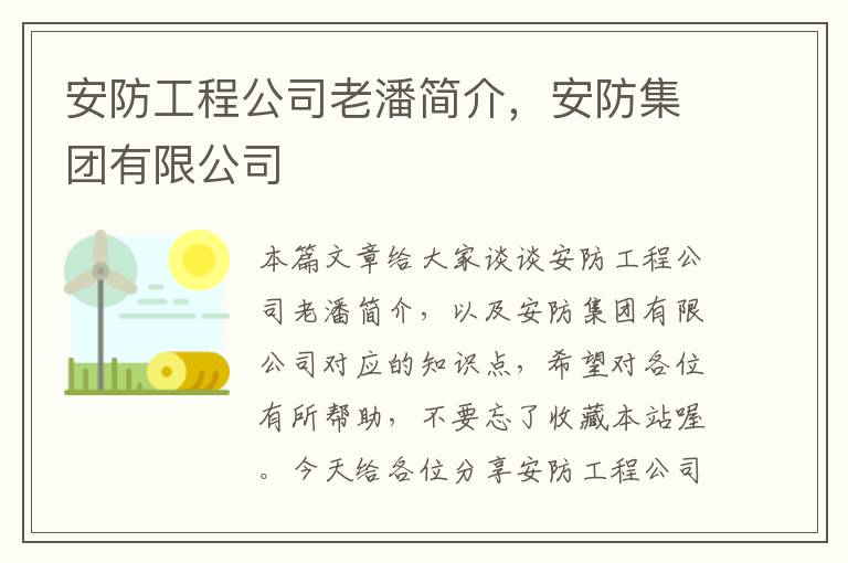 安防工程公司老潘简介，安防集团有限公司