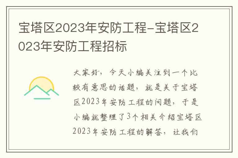 宝塔区2023年安防工程-宝塔区2023年安防工程招标