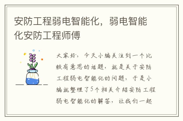 安防工程弱电智能化，弱电智能化安防工程师傅