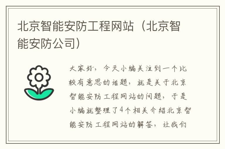 北京智能安防工程网站（北京智能安防公司）