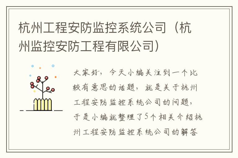 杭州工程安防监控系统公司（杭州监控安防工程有限公司）