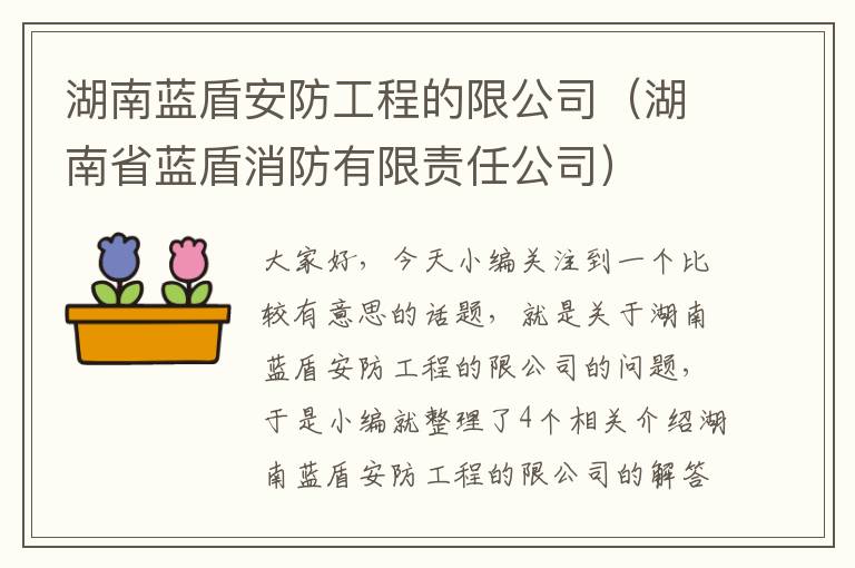 湖南蓝盾安防工程的限公司（湖南省蓝盾消防有限责任公司）