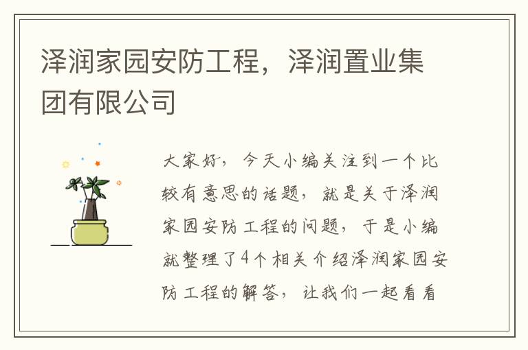 泽润家园安防工程，泽润置业集团有限公司