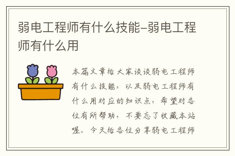 弱电工程师有什么技能-弱电工程师有什么用