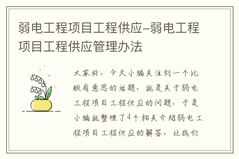 弱电工程项目工程供应-弱电工程项目工程供应管理办法