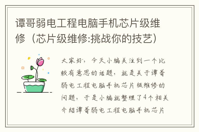 谭哥弱电工程电脑手机芯片级维修（芯片级维修:挑战你的技艺）