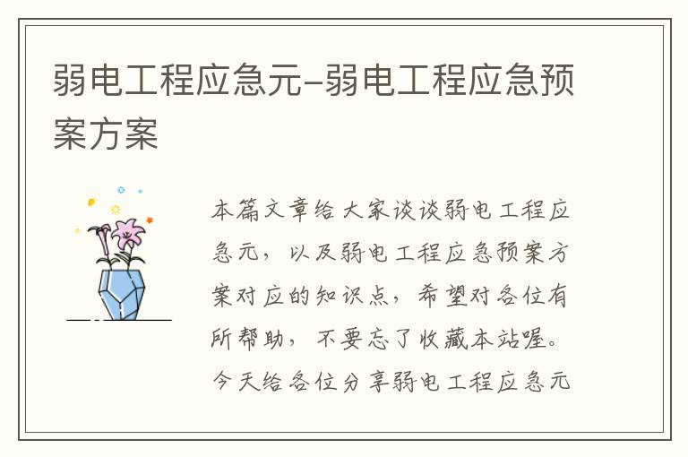 弱电工程应急元-弱电工程应急预案方案