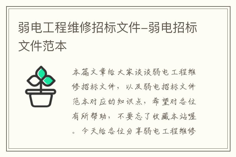 弱电工程维修招标文件-弱电招标文件范本