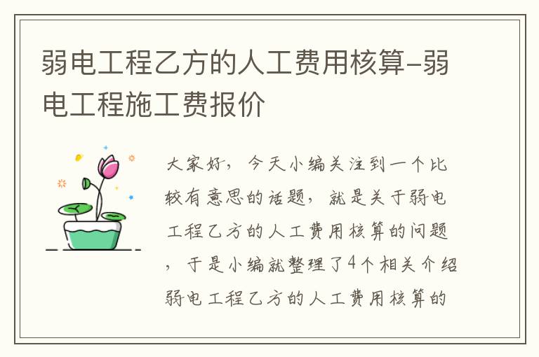 弱电工程乙方的人工费用核算-弱电工程施工费报价