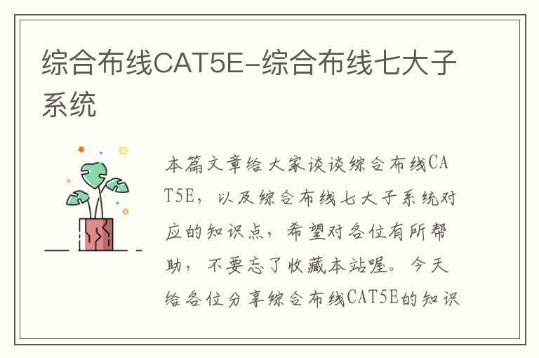 综合布线CAT5E-综合布线七大子系统