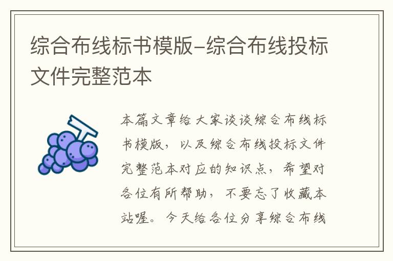 综合布线标书模版-综合布线投标文件完整范本