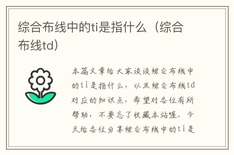 综合布线中的ti是指什么（综合布线td）