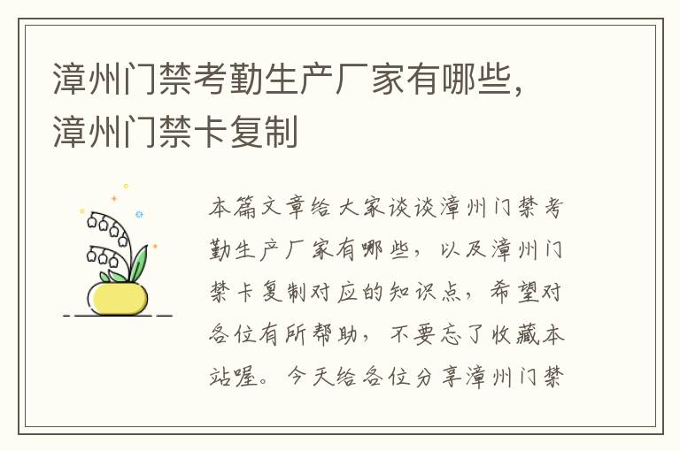 漳州门禁考勤生产厂家有哪些，漳州门禁卡复制