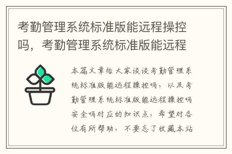 考勤管理系统标准版能远程操控吗，考勤管理系统标准版能远程操控吗安全吗