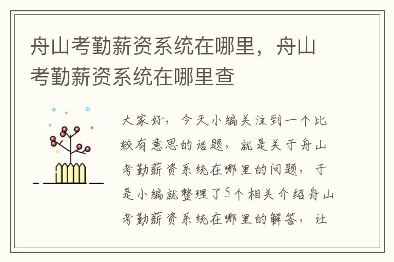 舟山考勤薪资系统在哪里，舟山考勤薪资系统在哪里查