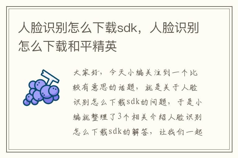 人脸识别怎么下载sdk，人脸识别怎么下载和平精英