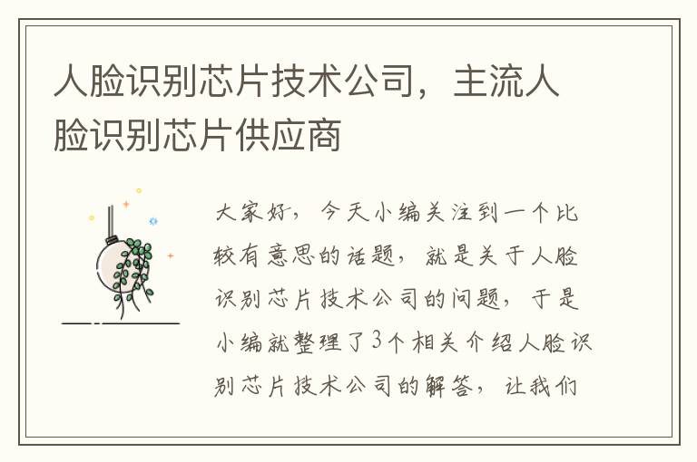 人脸识别芯片技术公司，主流人脸识别芯片供应商