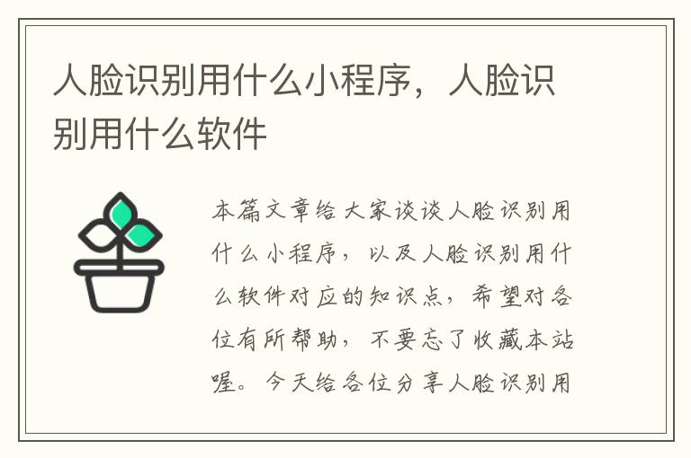 人脸识别用什么小程序，人脸识别用什么软件