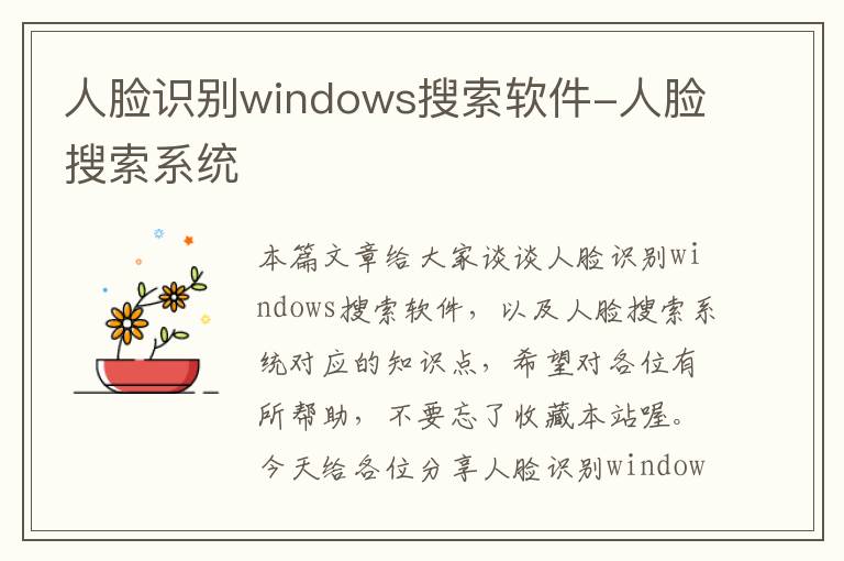 人脸识别windows搜索软件-人脸搜索系统