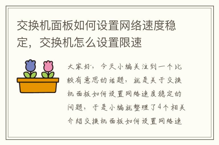 交换机面板如何设置网络速度稳定，交换机怎么设置限速