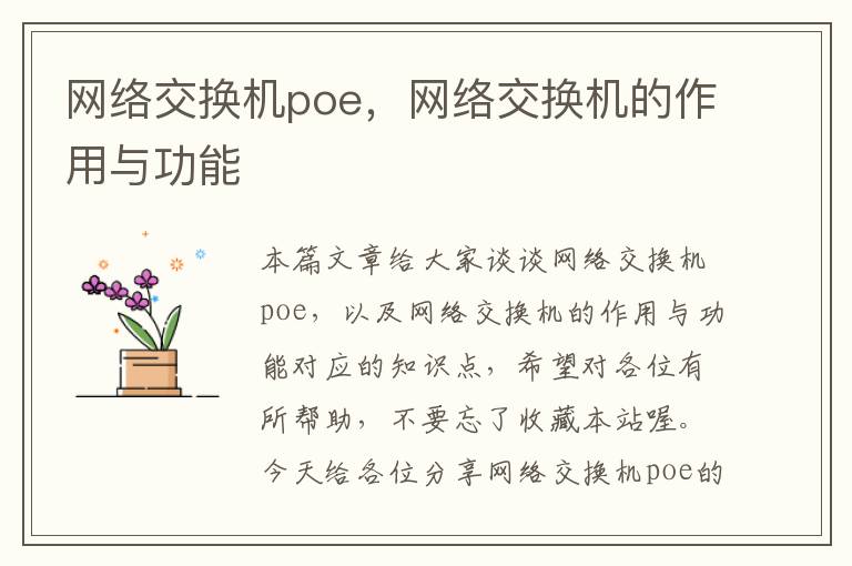 网络交换机poe，网络交换机的作用与功能