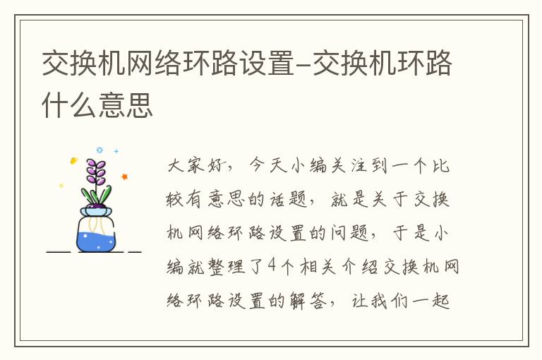 交换机网络环路设置-交换机环路什么意思