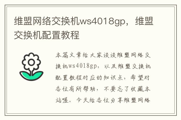 维盟网络交换机ws4018gp，维盟交换机配置教程